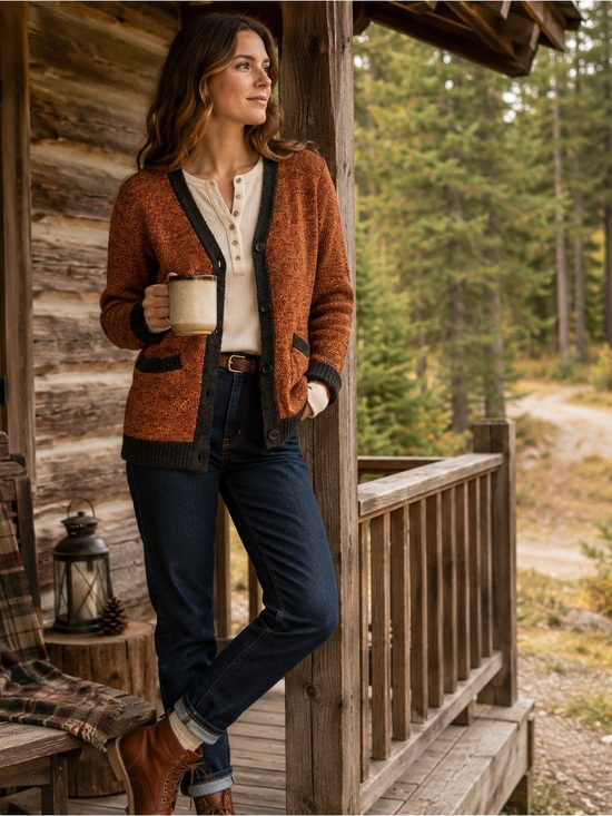 O’Hanlon Mills Sweaters - O’Hanlon Mills Lambswool Blend Cardigan XS Rust Marled Cabin Core Fall NWOT